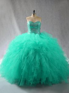 Best Selling Turquoise Sleeveless Beading and Ruffles Floor Length Sweet 16 Quinceanera Dress