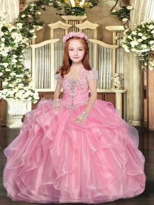 Discount Straps Sleeveless Kids Formal Wear Floor Length Beading Baby Pink Organza