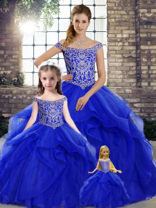 On Sale Sleeveless Brush Train Beading and Ruffles Lace Up Quinceanera Dresses