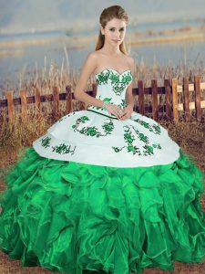 Modern Organza Sleeveless Floor Length Vestidos de Quinceanera and Embroidery and Ruffles and Bowknot