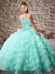 Organza Sleeveless Quinceanera Dresses Court Train and Beading and Ruffled Layers