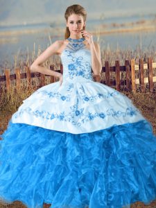 Sophisticated Sleeveless Court Train Lace Up Embroidery and Ruffles 15 Quinceanera Dress