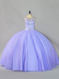 Customized Sleeveless Floor Length Sequins Zipper Quince Ball Gowns with Lavender