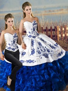 Floor Length Blue And White Quinceanera Dresses Sweetheart Sleeveless Lace Up