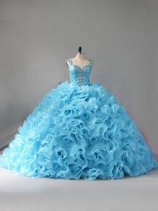 Simple Baby Blue Sweet 16 Dress Straps Sleeveless Court Train Zipper