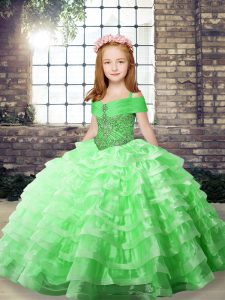 Lace Up Kids Formal Wear Beading and Ruffled Layers Sleeveless Brush Train