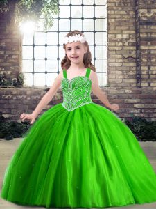 Ball Gowns Beading Kids Pageant Dress Lace Up Tulle Sleeveless Floor Length