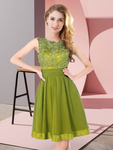 Olive Green Sleeveless Chiffon Backless Dama Dress for Quinceanera for Wedding Party