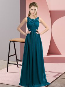 Designer Teal Sleeveless Floor Length Beading and Appliques Zipper Quinceanera Dama Dress