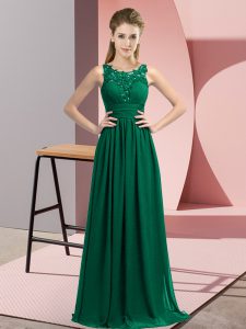 Peacock Green Scoop Neckline Beading and Appliques Damas Dress Sleeveless Zipper