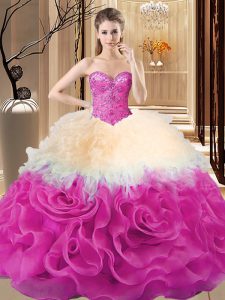 Sleeveless Lace Up Floor Length Beading and Ruffles Sweet 16 Dresses