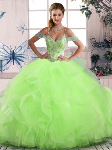 Tulle Off The Shoulder Sleeveless Lace Up Beading and Ruffles Sweet 16 Dress in