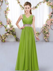 Spectacular Olive Green Sleeveless Chiffon Lace Up Court Dresses for Sweet 16 for Wedding Party