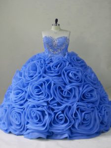 Colorful Blue Sleeveless Brush Train Beading Sweet 16 Dresses