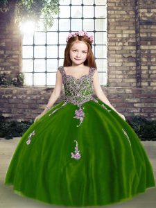 Low Price Tulle Sleeveless Floor Length Little Girls Pageant Dress Wholesale and Appliques