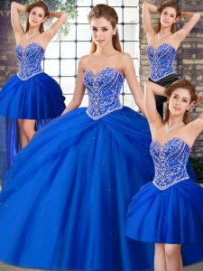 Sweetheart Sleeveless Brush Train Lace Up Quinceanera Dresses Royal Blue Tulle