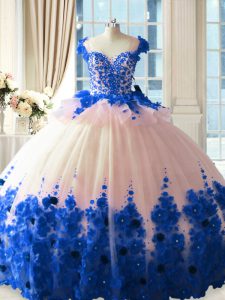 Sleeveless Brush Train Zipper Hand Made Flower Quinceanera Gown