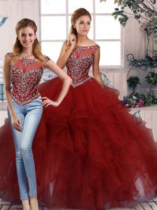 Floor Length Two Pieces Sleeveless Burgundy Sweet 16 Dress Zipper