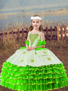 Straps Neckline Beading and Embroidery and Ruffled Layers Little Girls Pageant Gowns Sleeveless Lace Up