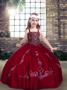 Custom Designed Straps Sleeveless Tulle Little Girls Pageant Gowns Beading Lace Up