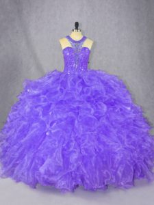 Exquisite Purple Zipper Sweet 16 Quinceanera Dress Beading Sleeveless Floor Length