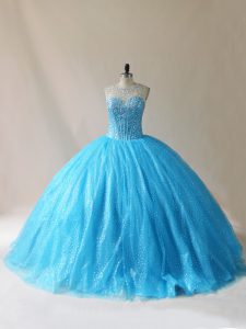 Baby Blue Sleeveless Organza Court Train Lace Up Quinceanera Dresses for Sweet 16 and Quinceanera