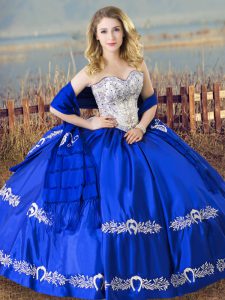 Royal Blue Lace Up 15th Birthday Dress Beading and Embroidery Sleeveless Floor Length