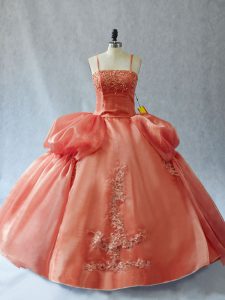 Rust Red Straps Neckline Appliques Quince Ball Gowns Sleeveless Lace Up