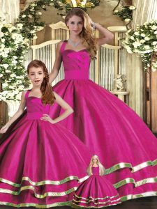 Beautiful Floor Length Ball Gowns Sleeveless Fuchsia Quince Ball Gowns Lace Up