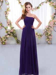 Shining Purple One Shoulder Zipper Ruching Dama Dress Sleeveless