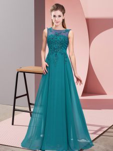 Exceptional Floor Length Empire Sleeveless Teal Quinceanera Court of Honor Dress Zipper