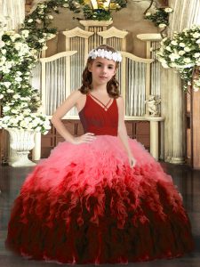 Multi-color Ball Gowns Beading and Ruffles Pageant Gowns For Girls Zipper Tulle Sleeveless Floor Length