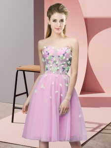 New Arrival Sweetheart Sleeveless Vestidos de Damas Knee Length Appliques Rose Pink Tulle