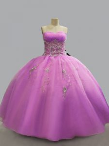 Lilac Lace Up Strapless Beading Sweet 16 Dresses Organza Sleeveless