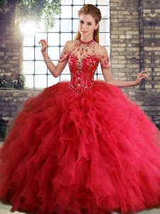 Delicate Tulle Sleeveless Floor Length Vestidos de Quinceanera and Beading and Ruffles