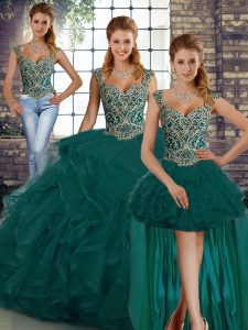 Fashion Straps Sleeveless Tulle Vestidos de Quinceanera Beading and Ruffles Lace Up