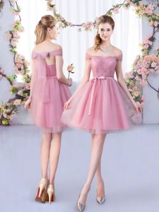 On Sale Pink Lace Up Off The Shoulder Belt Dama Dress Tulle Sleeveless