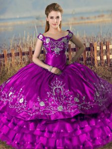 New Style Satin and Organza Sleeveless Floor Length 15 Quinceanera Dress and Embroidery and Ruffled Layers