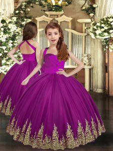 Fancy Tulle Sleeveless Asymmetrical Pageant Gowns For Girls and Embroidery