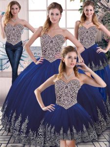 Royal Blue Vestidos de Quinceanera Sweet 16 and Quinceanera with Embroidery Sweetheart Sleeveless Lace Up