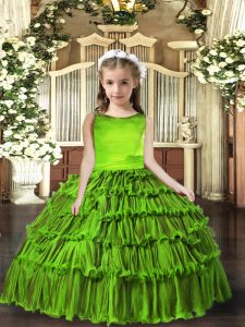 Scoop Sleeveless Kids Pageant Dress Ruffled Layers Lace Up