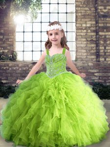 Sleeveless Beading and Ruffles Lace Up Girls Pageant Dresses