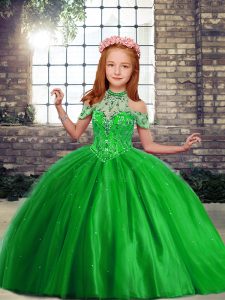 Beading Pageant Gowns For Girls Lace Up Sleeveless Floor Length