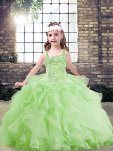 Yellow Green Lace Up Little Girls Pageant Dress Wholesale Beading and Ruffles Sleeveless Floor Length