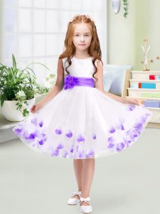 Latest Sleeveless Zipper Knee Length Appliques and Belt Kids Formal Wear