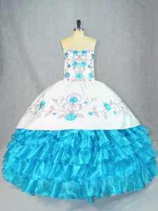 Great Baby Blue Organza Lace Up Sweetheart Sleeveless Floor Length Vestidos de Quinceanera Embroidery and Ruffled Layers