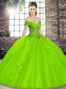 Ball Gowns Beading and Ruffles Quinceanera Dress Lace Up Tulle Sleeveless Floor Length