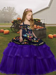 Floor Length Ball Gowns Sleeveless Purple Little Girl Pageant Dress Lace Up