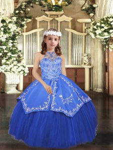 Tulle Sleeveless Floor Length Child Pageant Dress and Beading and Appliques