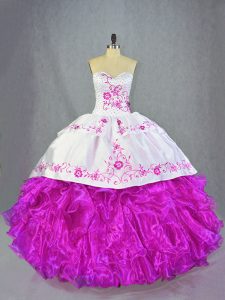 Edgy Organza Sleeveless 15th Birthday Dress Brush Train and Beading and Embroidery and Ruffles